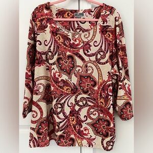 JM Collection Woman Plus Size 2X Pink Cream Stretchy 3/4 Sleeve Blouse Shirt #D